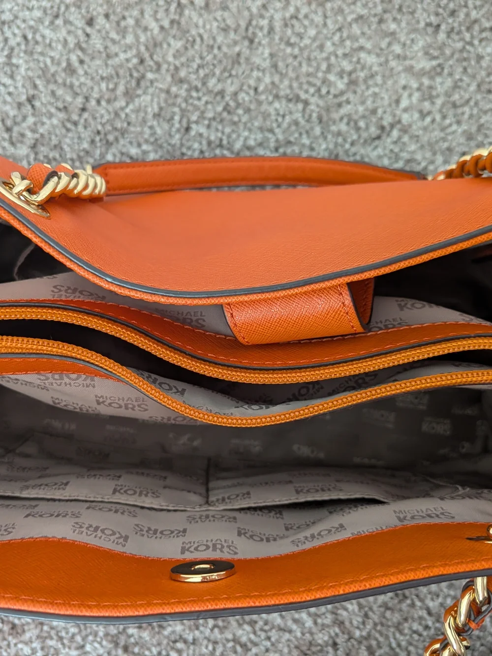 Michael Kors Orange Saffiano Leather Chain Tote